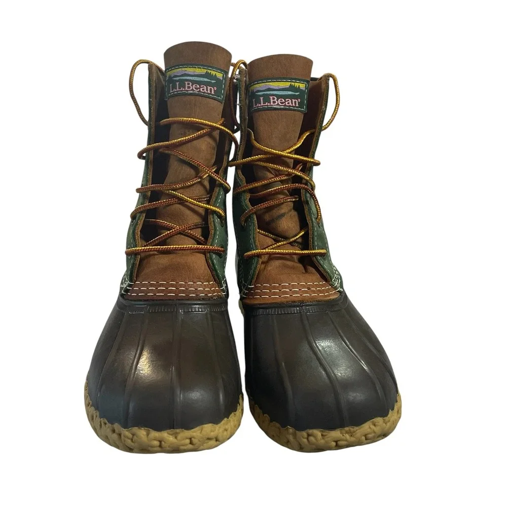 Vintage LL Bean Duck Boots Womens Size 7 Green Brown Leather Duck Boots USA Made